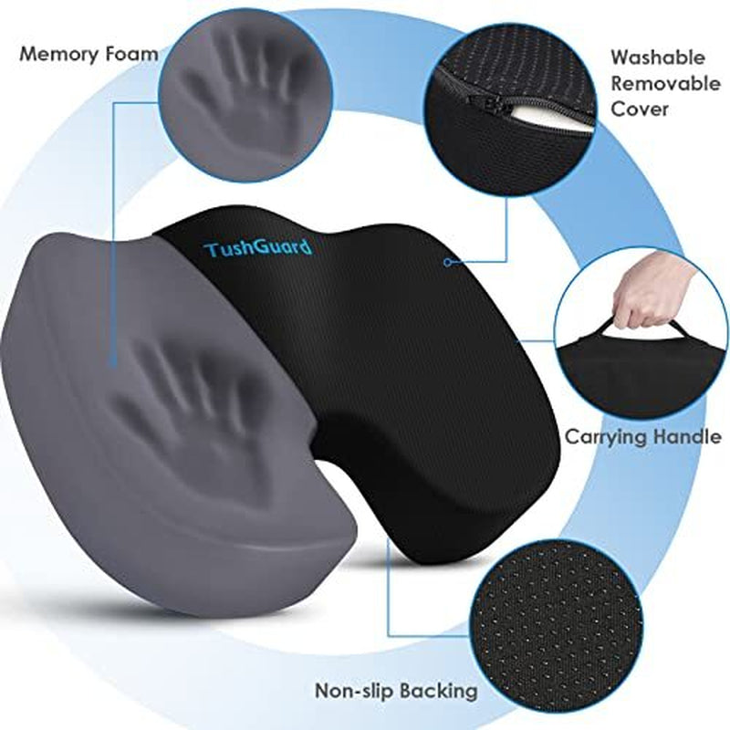 Black Memory Foam Seat Cushion for Office Chair - Pillow for Sciatic...
