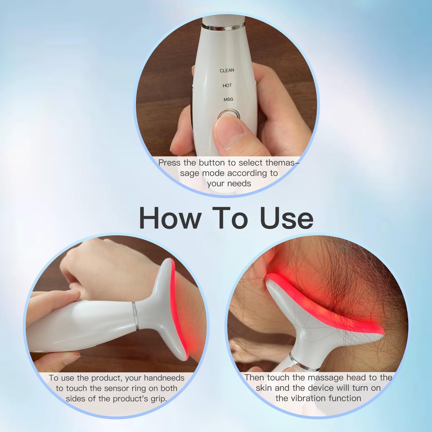 7 Color Neck Face Massager Tool, Facial Massager for Skin Care at Home, Face Sculpting Tool with Thermals, Vibration (White)