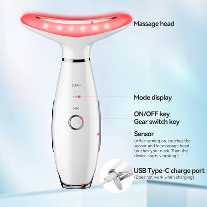 7 Color Neck Face Massager Tool, Facial Massager for Skin Care at Home, Face Sculpting Tool with Thermals, Vibration (White)