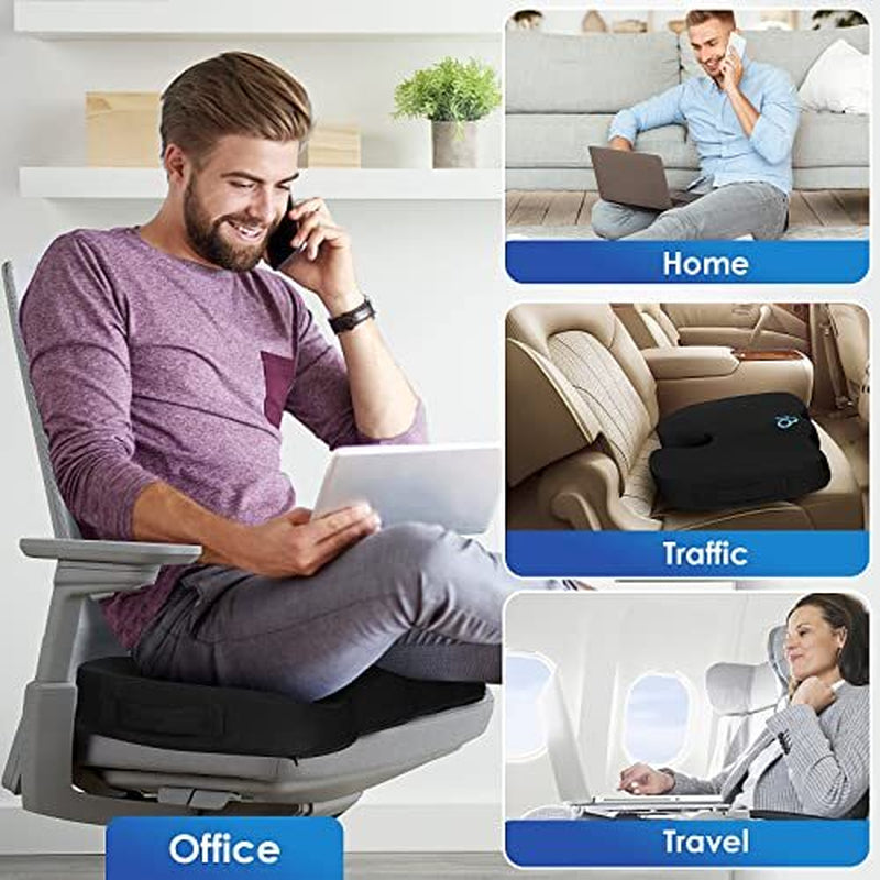 Black Memory Foam Seat Cushion for Office Chair - Pillow for Sciatic...