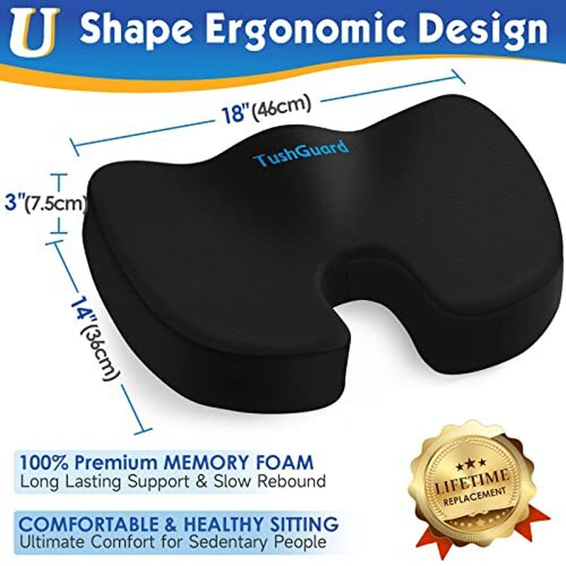 Black Memory Foam Seat Cushion for Office Chair - Pillow for Sciatic...