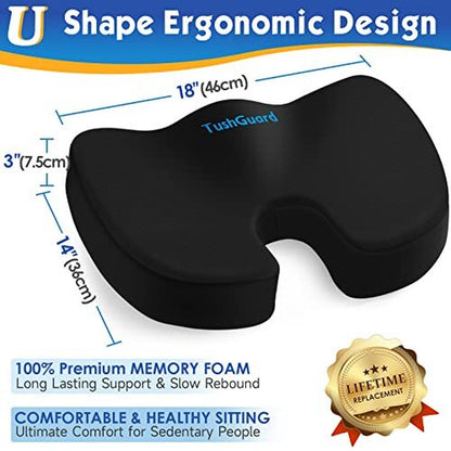 Black Memory Foam Seat Cushion for Office Chair - Pillow for Sciatic...