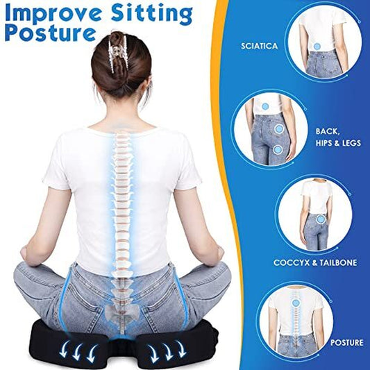 Black Memory Foam Seat Cushion for Office Chair - Pillow for Sciatic...