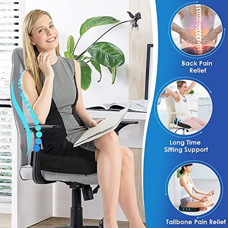 Black Memory Foam Seat Cushion for Office Chair - Pillow for Sciatic...