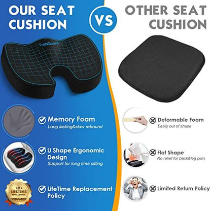 Black Memory Foam Seat Cushion for Office Chair - Pillow for Sciatic...
